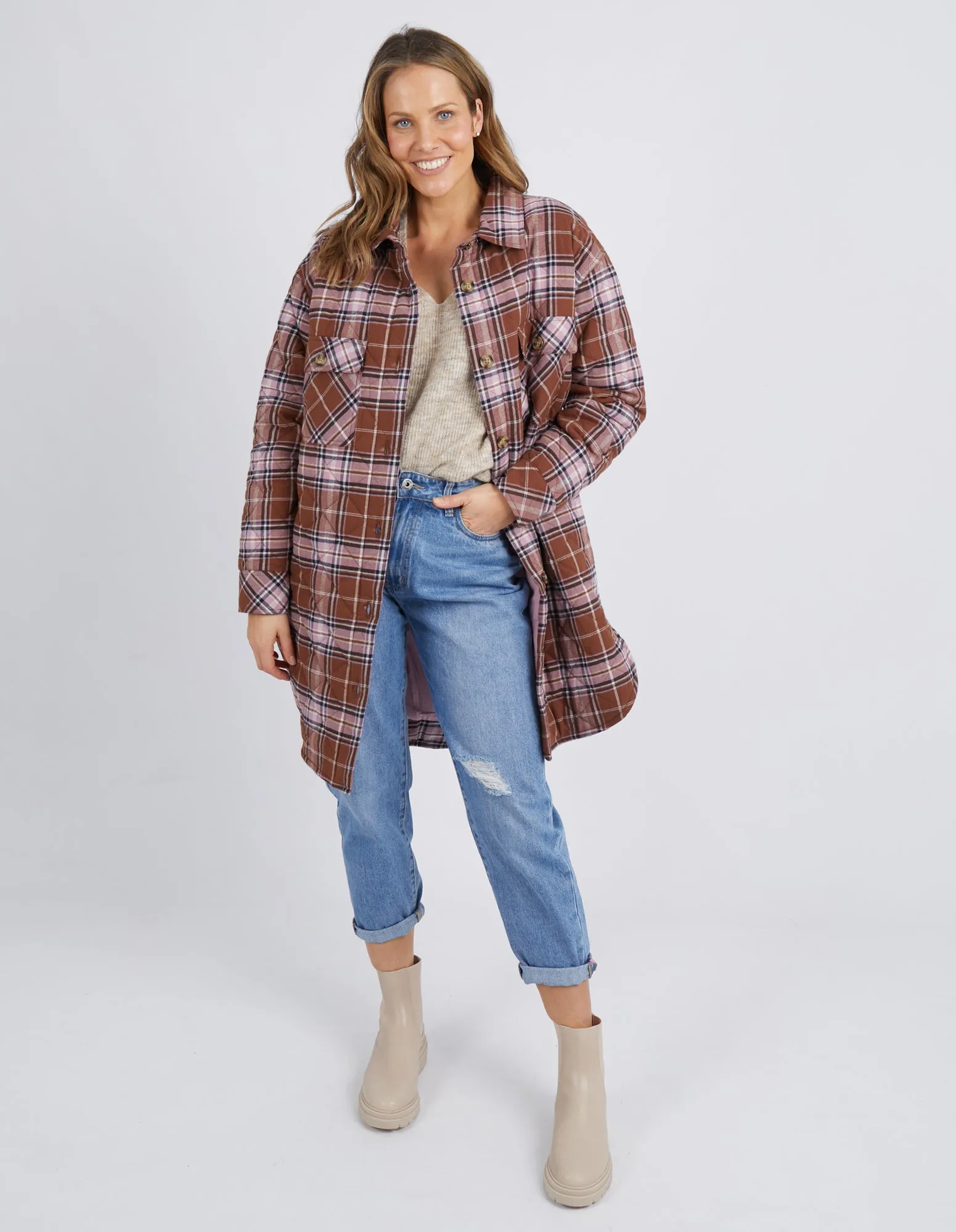 Aster Check Shacket - Chocolate