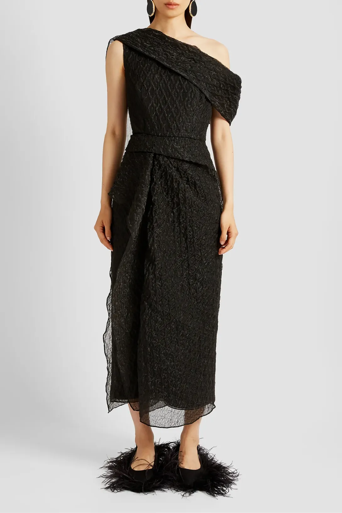 Asymmetrical Draped Midi Dress | Black