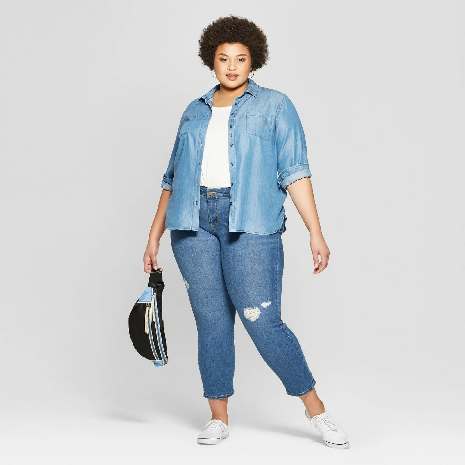 Ava & Viv Women's Plus Size Straight Leg Destructed Girlfriend Jeans