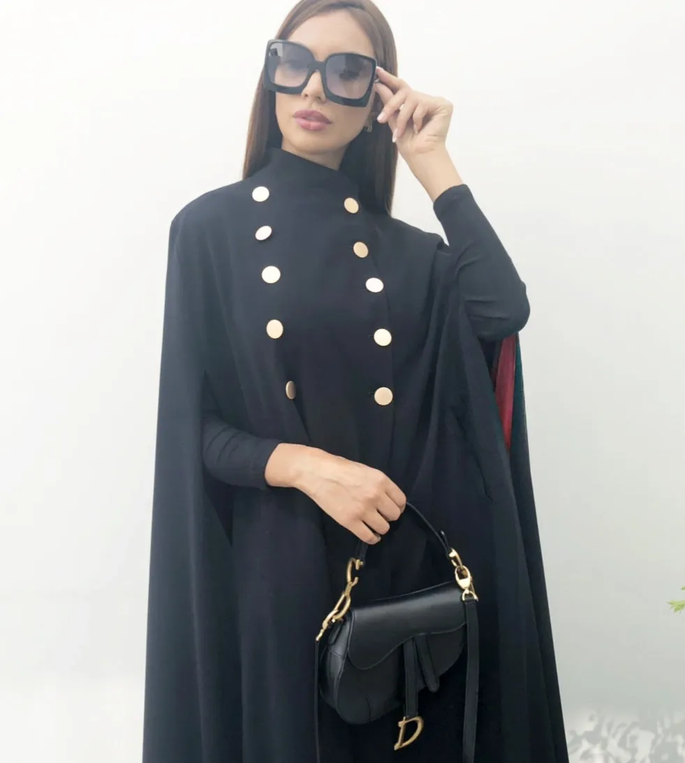 AW19 DOUBLE BREASTED GRADUATED BLACK CAPE