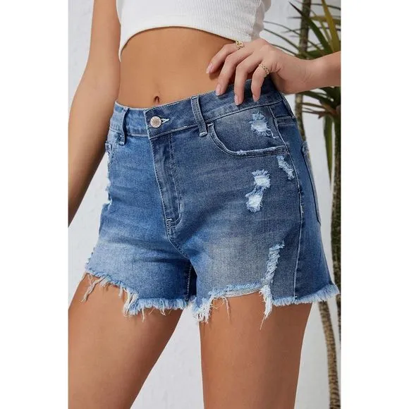 Azura Exchange  Sky Blue Distressed Raw Edge Jean Shorts