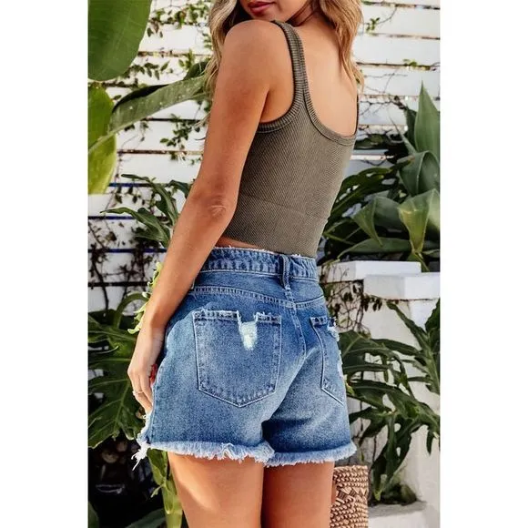Azura Exchange  Sky Blue Distressed Raw Edge Jean Shorts