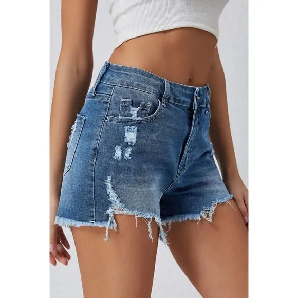 Azura Exchange  Sky Blue Distressed Raw Edge Jean Shorts
