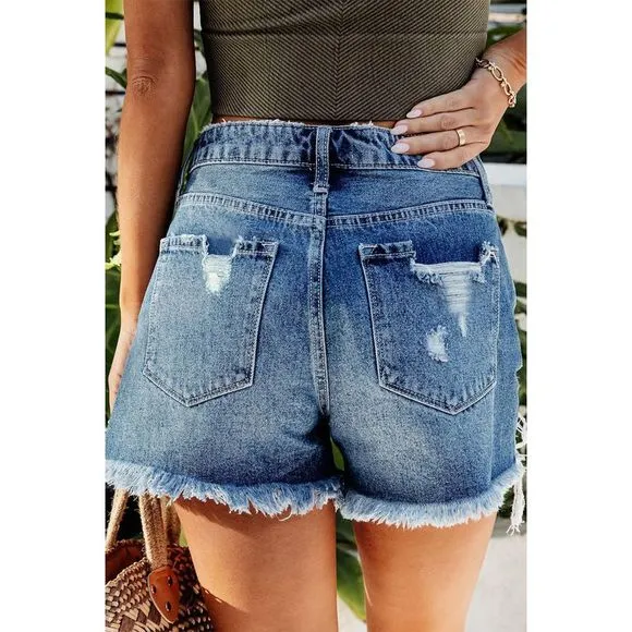 Azura Exchange  Sky Blue Distressed Raw Edge Jean Shorts