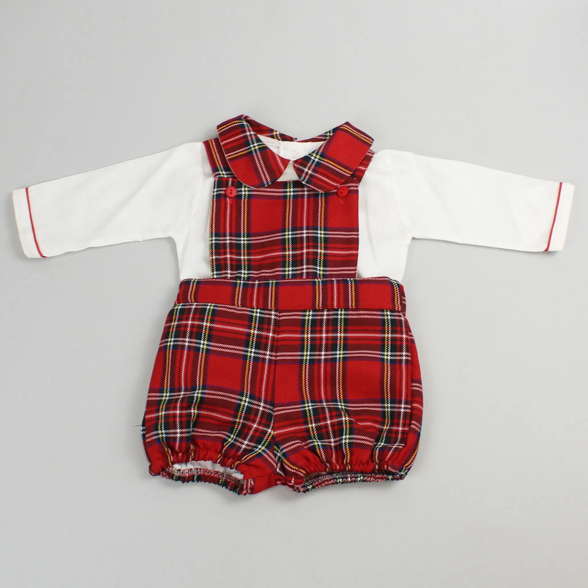 Baby Boys Red Tartan Short Dungarees and Shirt Outfit