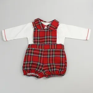 Baby Boys Red Tartan Short Dungarees and Shirt Outfit