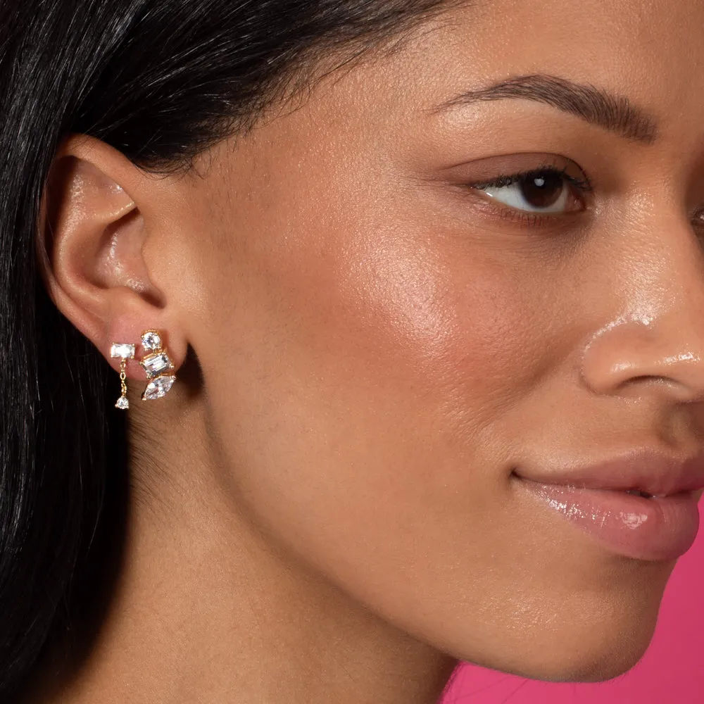 Baguette X Solitaire Chain Stud Earring