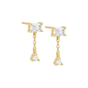 Baguette X Solitaire Chain Stud Earring