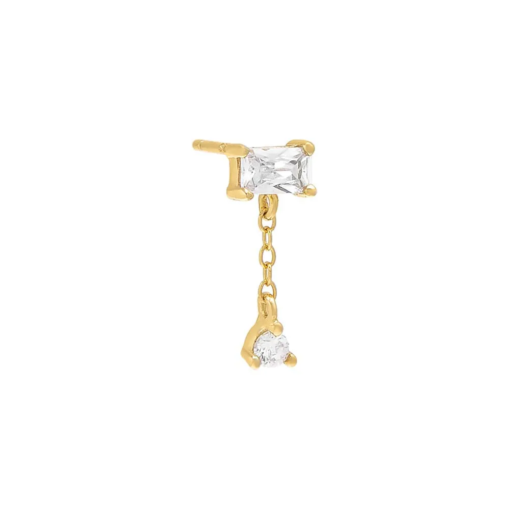 Baguette X Solitaire Chain Stud Earring