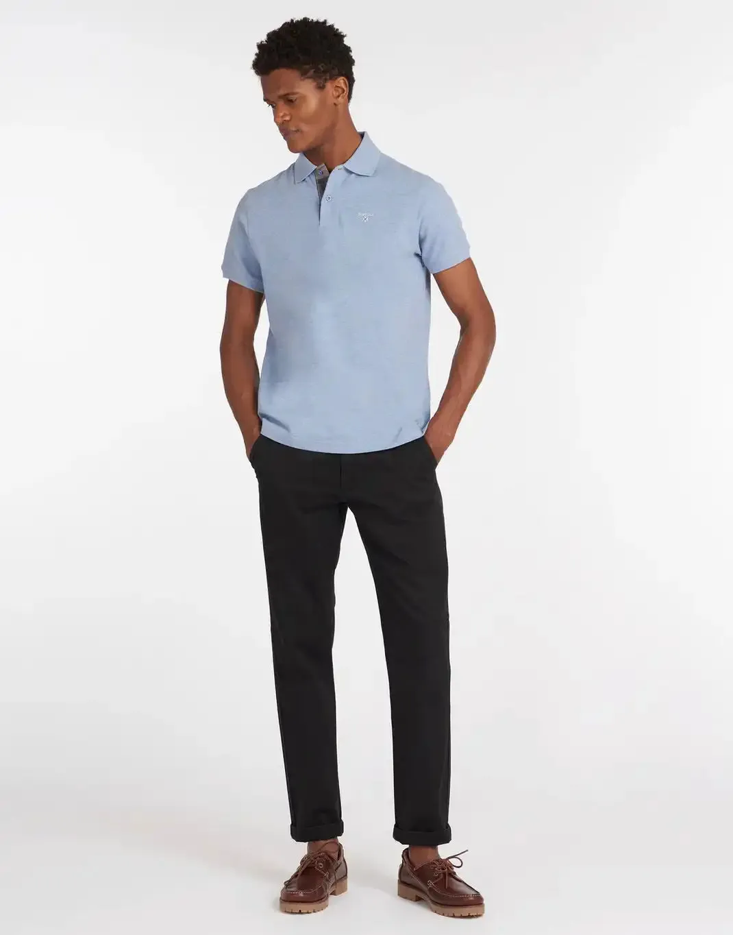 Barbour Mens Tartan Pique Polo Sky Marl/Dress