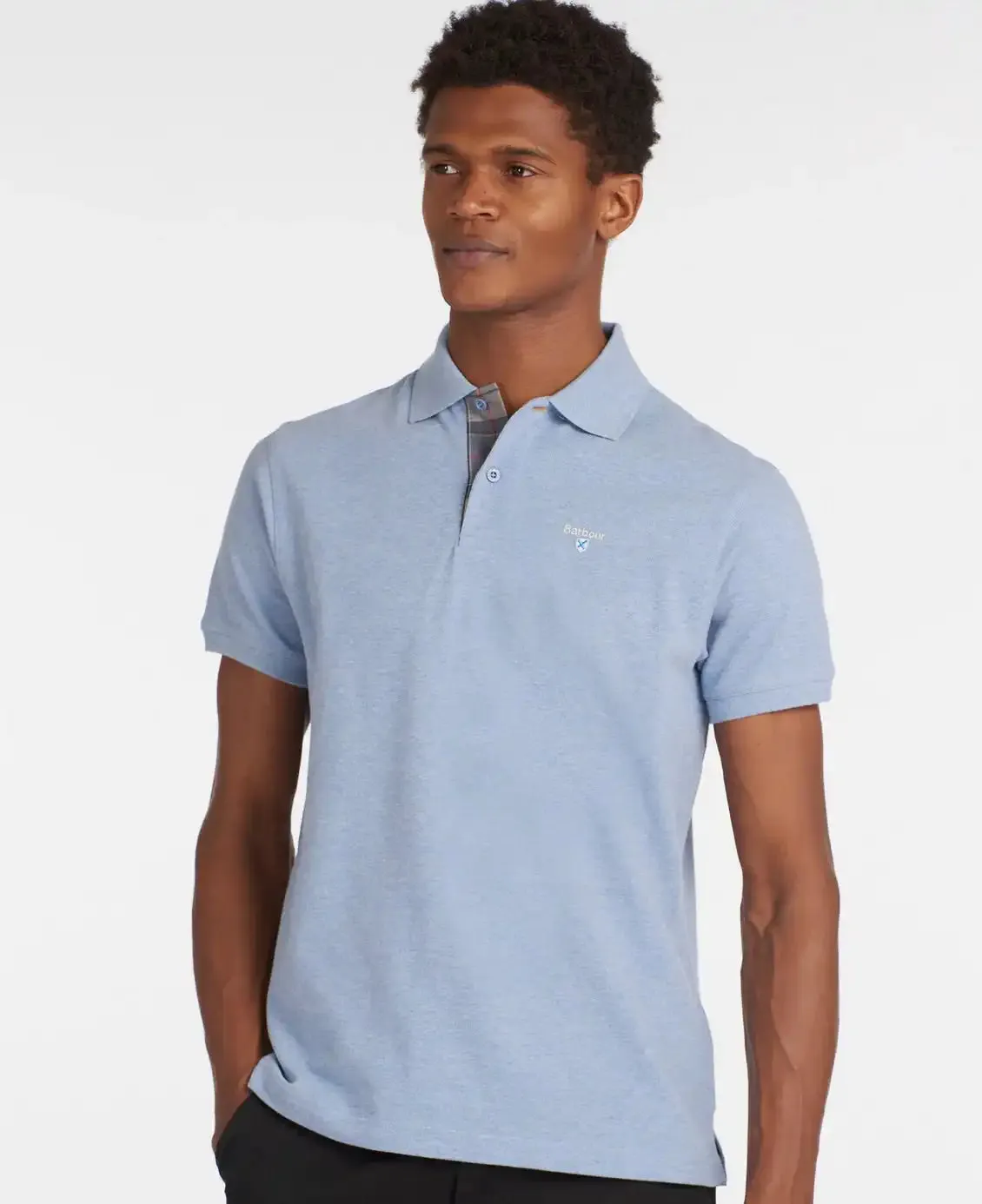 Barbour Mens Tartan Pique Polo Sky Marl/Dress