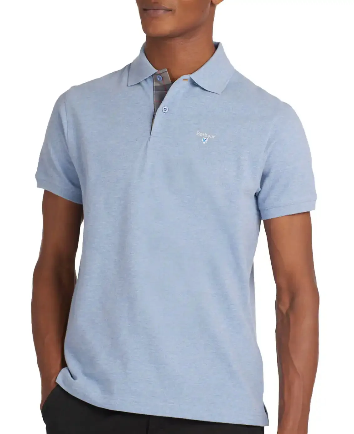 Barbour Mens Tartan Pique Polo Sky Marl/Dress