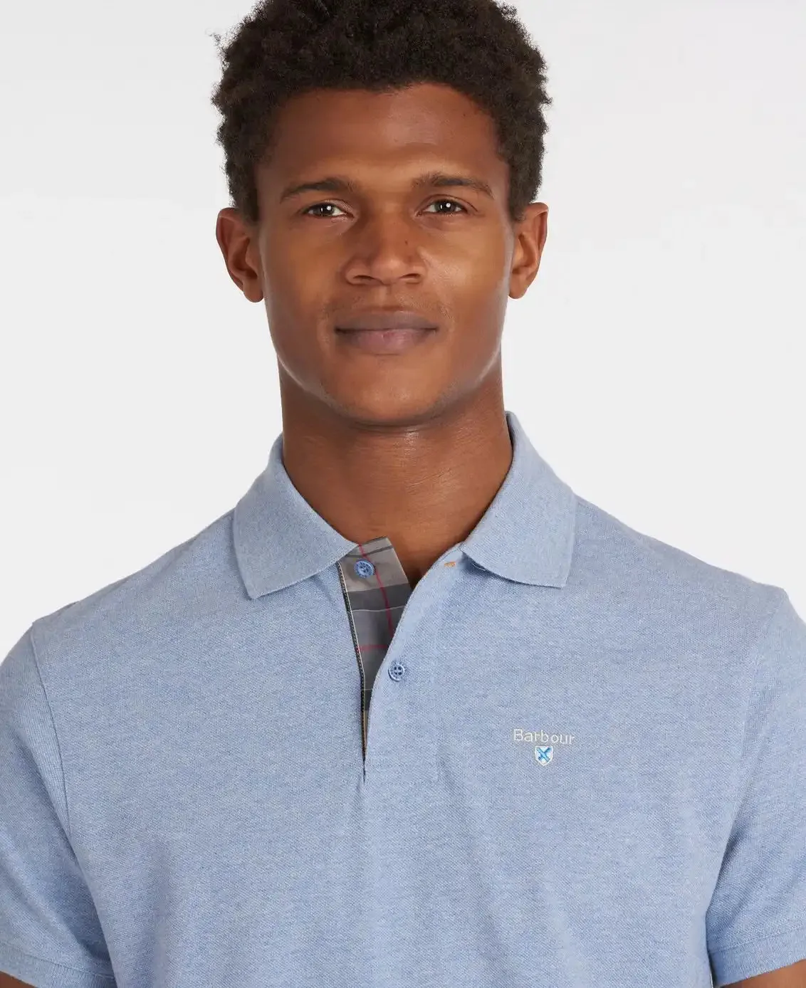 Barbour Mens Tartan Pique Polo Sky Marl/Dress