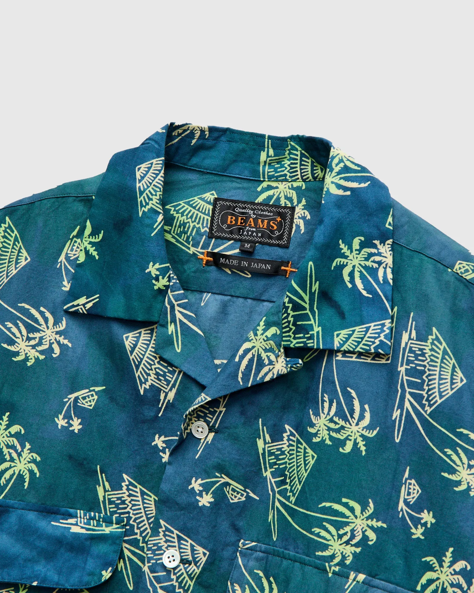 Batik Print Open Collar Shirt in Green Splash