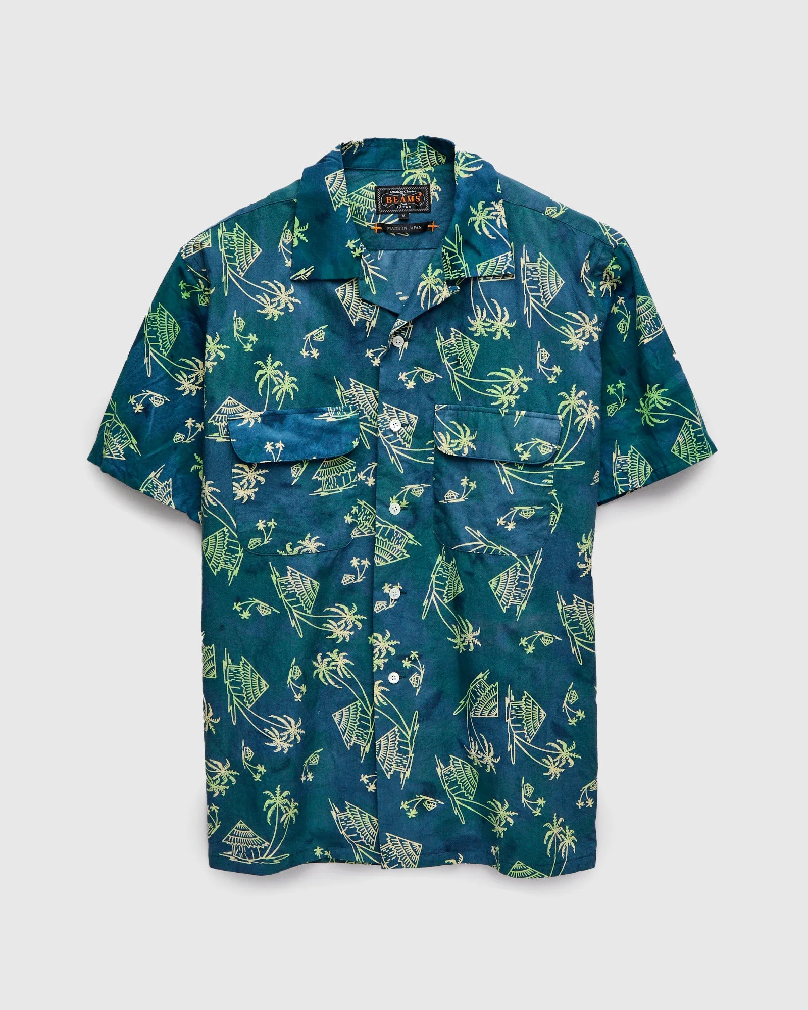 Batik Print Open Collar Shirt in Green Splash