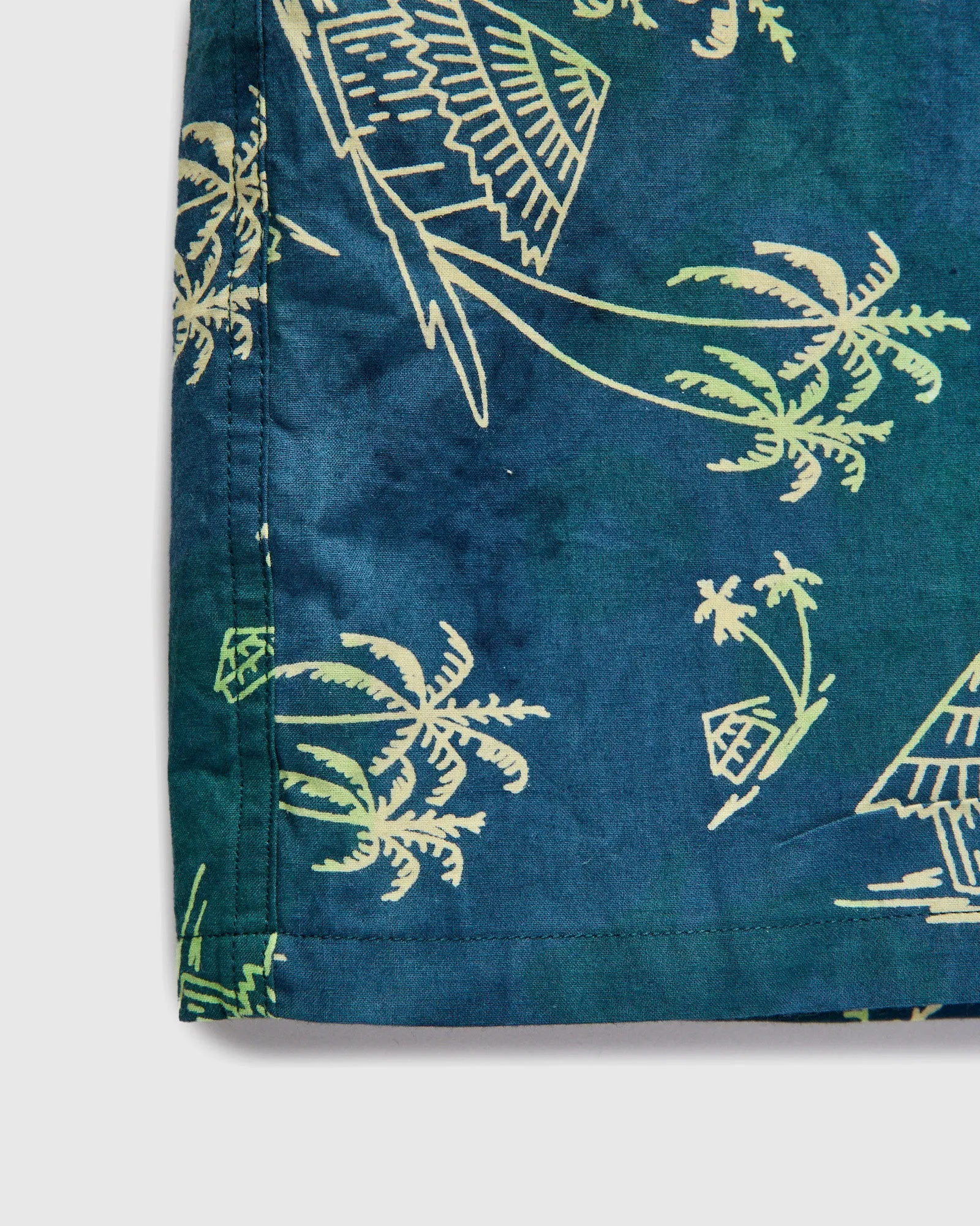 Batik Print Open Collar Shirt in Green Splash