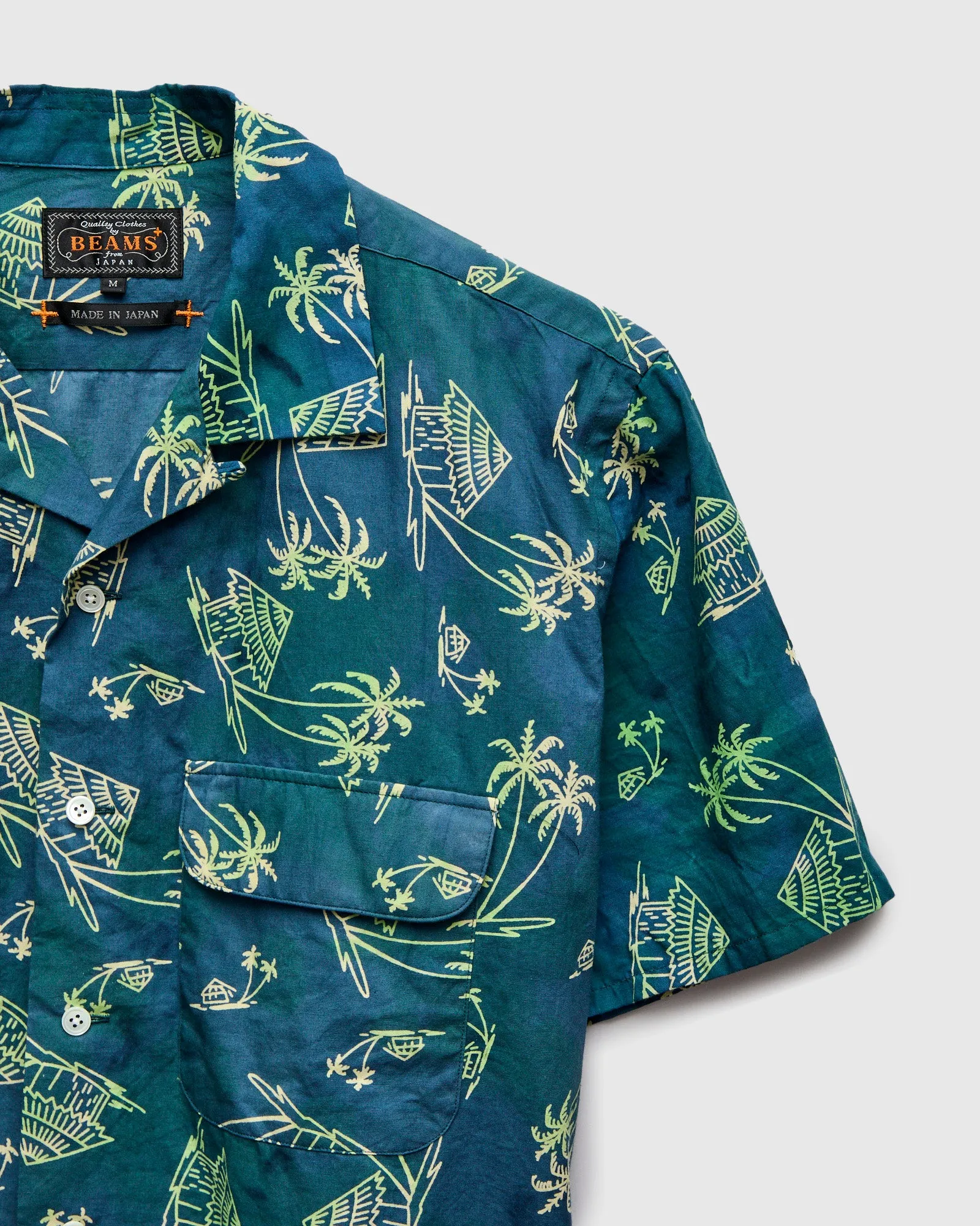 Batik Print Open Collar Shirt in Green Splash