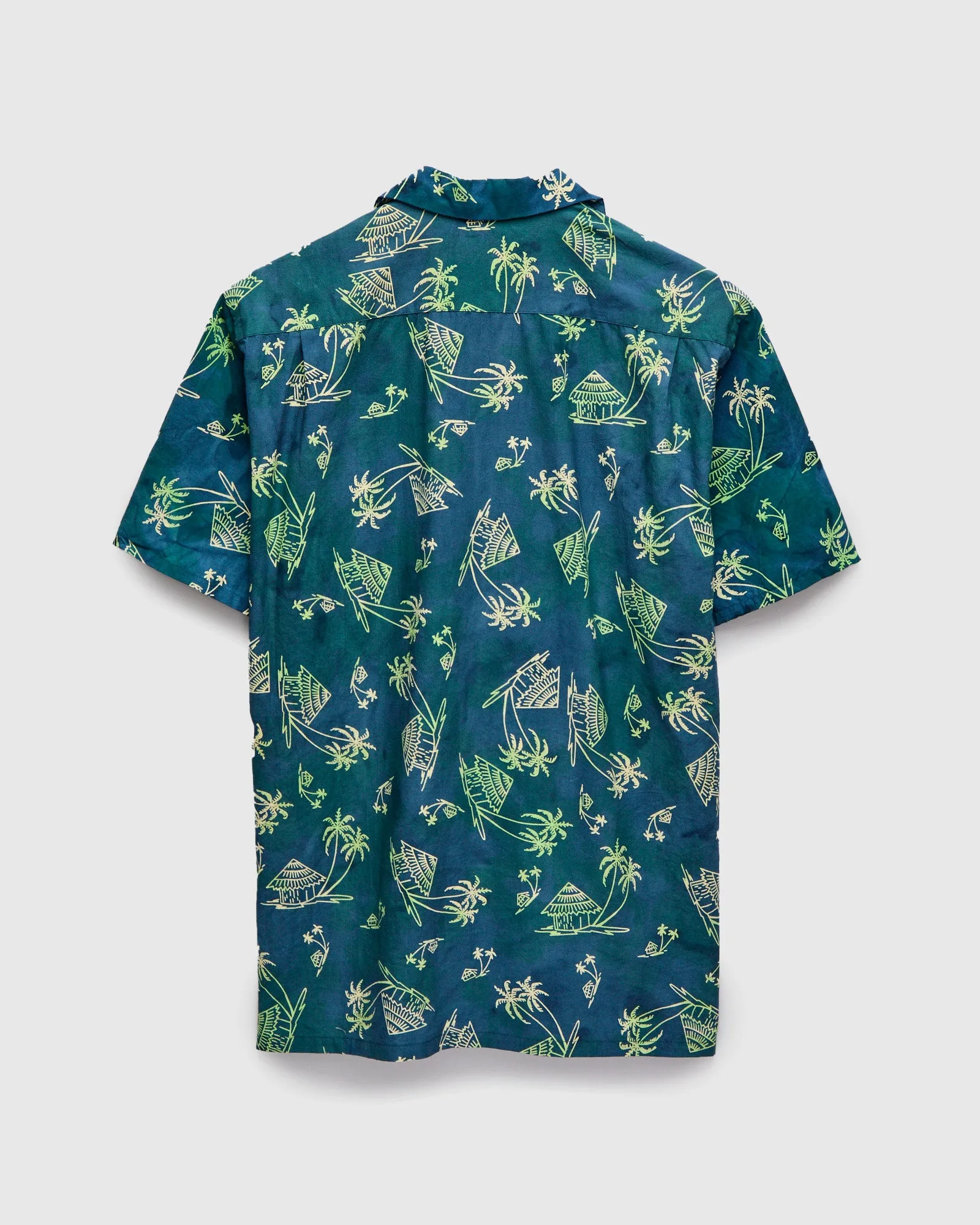 Batik Print Open Collar Shirt in Green Splash