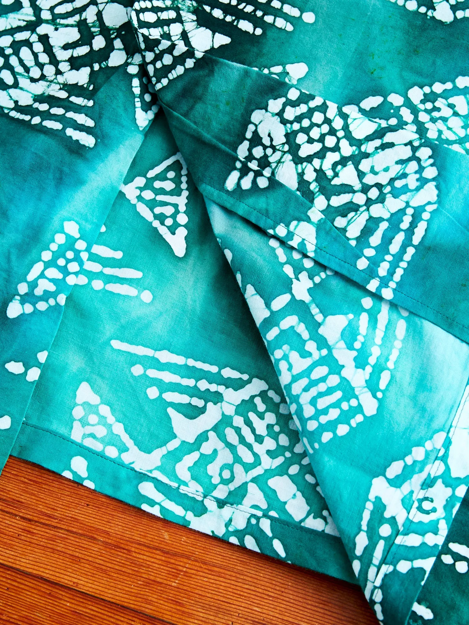 Batik Print Open Collar Shirt in Green