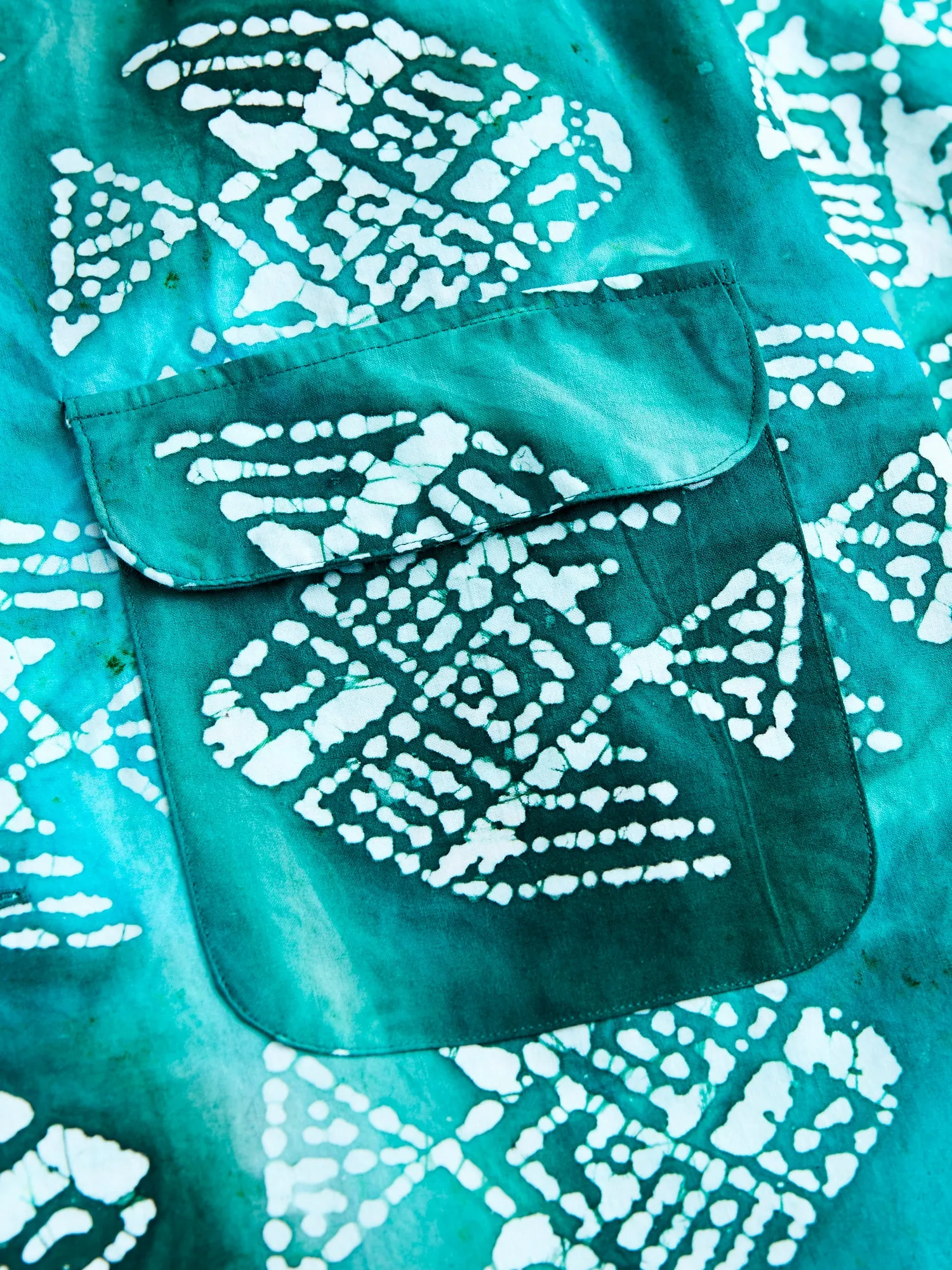 Batik Print Open Collar Shirt in Green