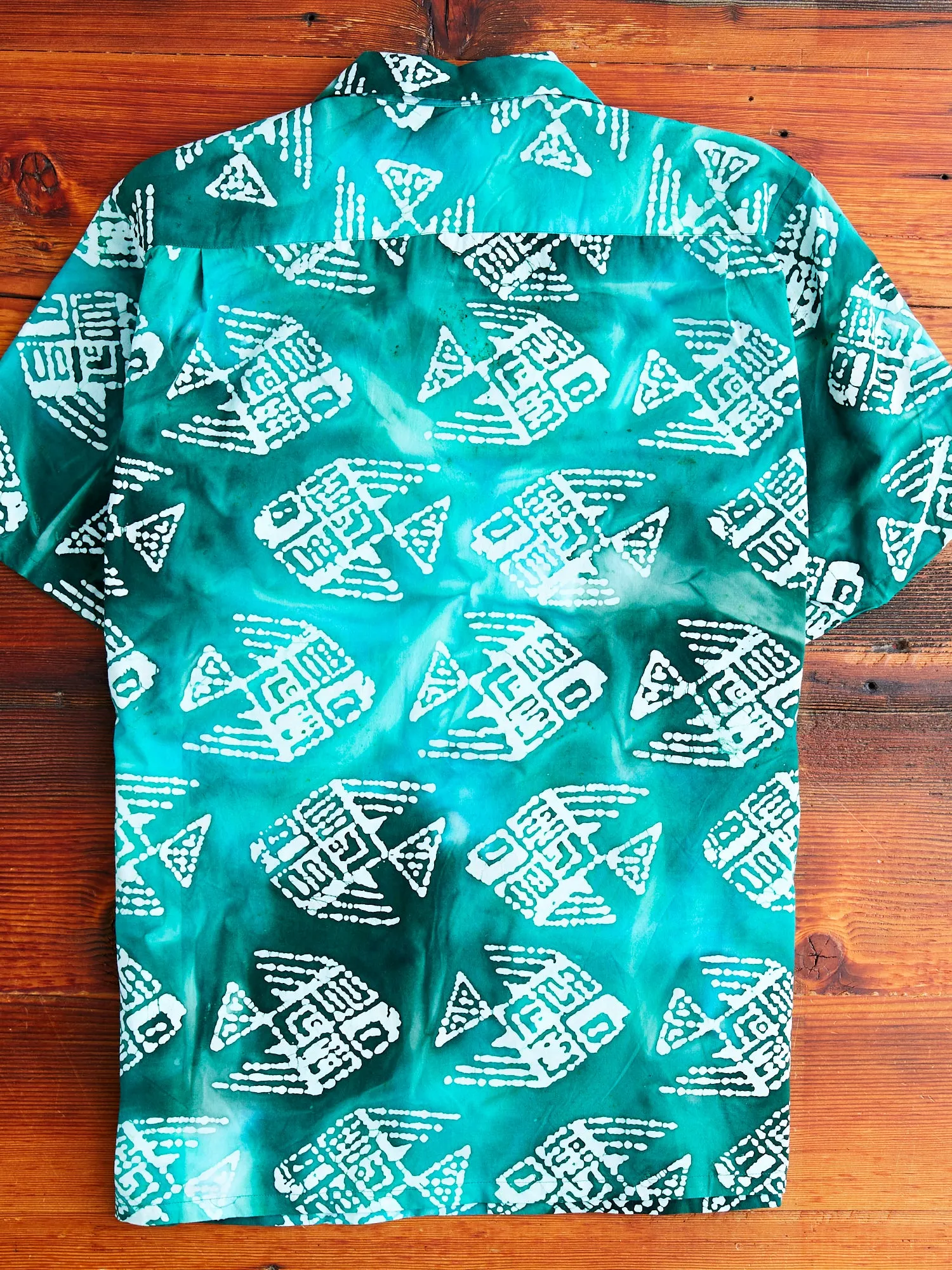 Batik Print Open Collar Shirt in Green