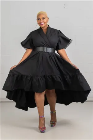 Belted Ruffle Hem High-Low Dress