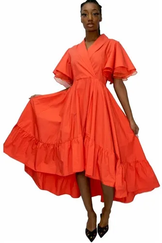 Belted Ruffle Hem High-Low Dress