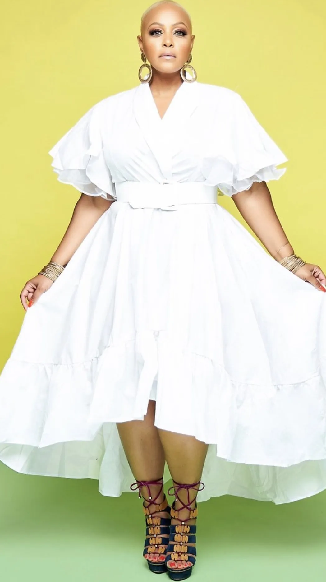 Belted Ruffle Hem High-Low Dress