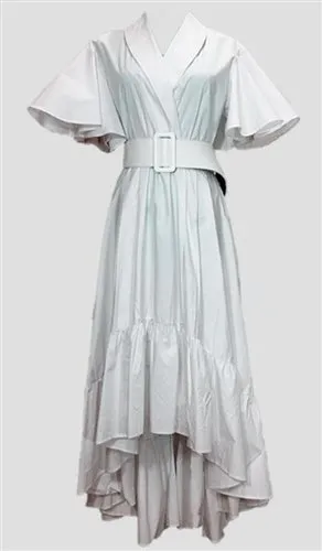 Belted Ruffle Hem High-Low Dress