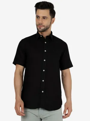 Black Solid Slim Fit Semi Casual Shirt | JadeBlue
