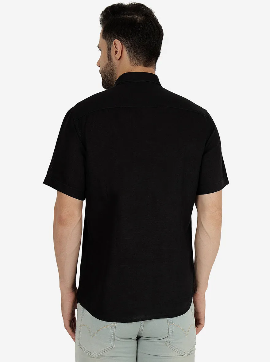 Black Solid Slim Fit Semi Casual Shirt | JadeBlue