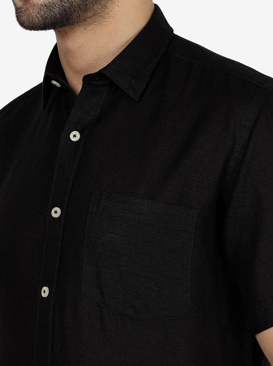 Black Solid Slim Fit Semi Casual Shirt | JadeBlue
