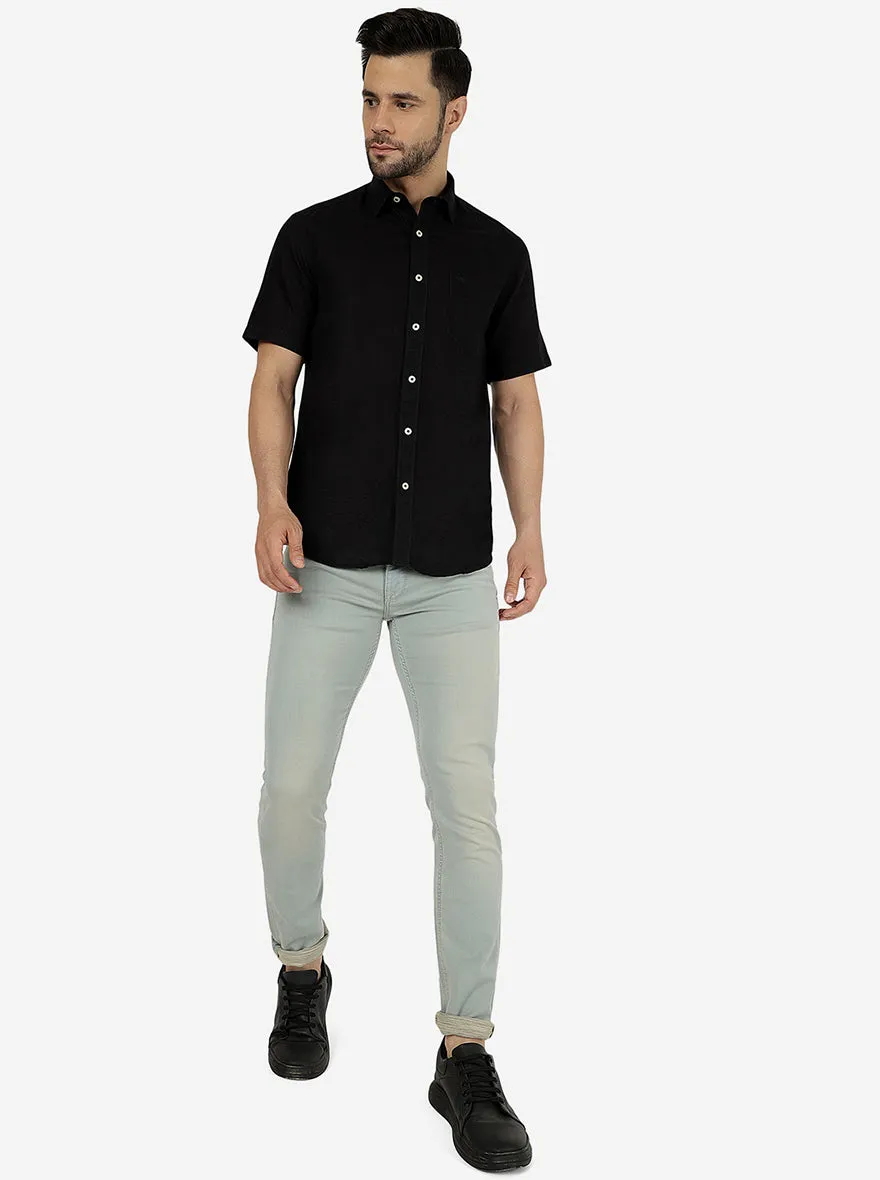 Black Solid Slim Fit Semi Casual Shirt | JadeBlue