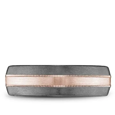Bleu Royale Tantalum Wedding Band with a Gold Stripe & Milgrain Detailing