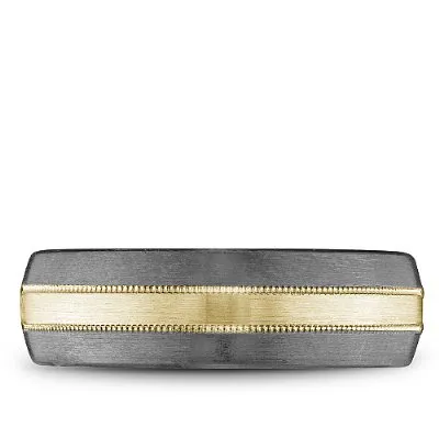 Bleu Royale Tantalum Wedding Band with a Gold Stripe & Milgrain Detailing