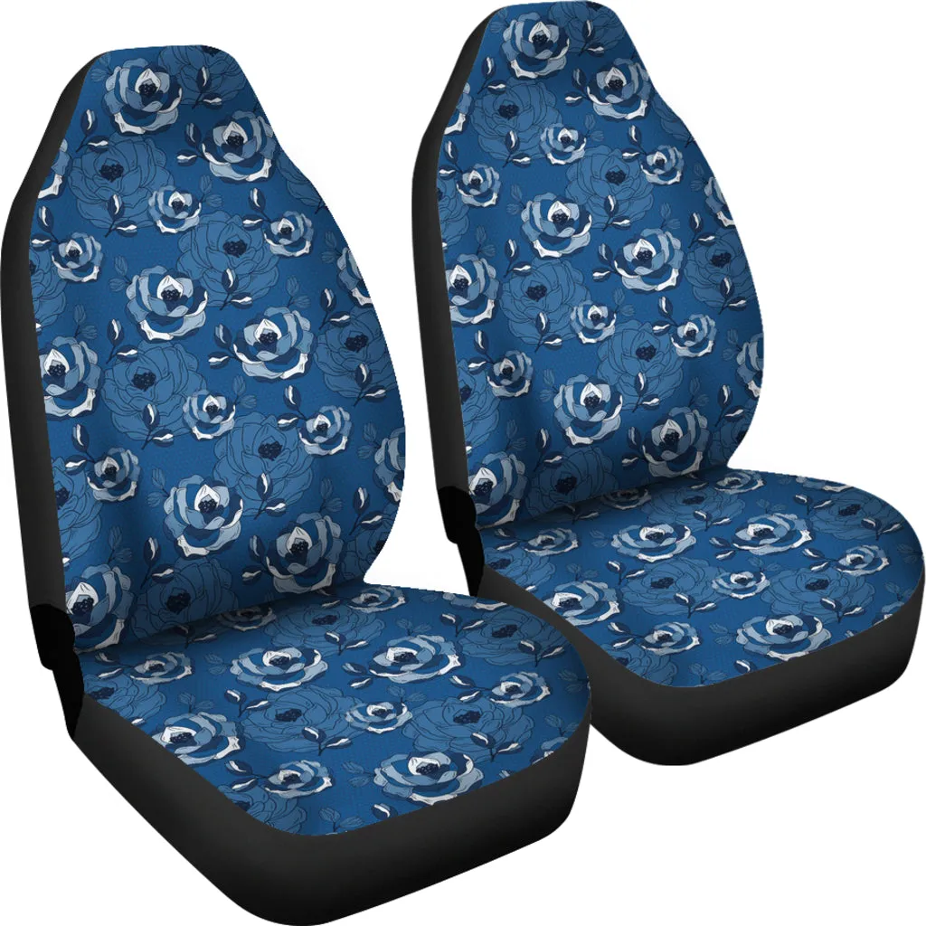 Blue Roses Pattern Car Seat Cover Set