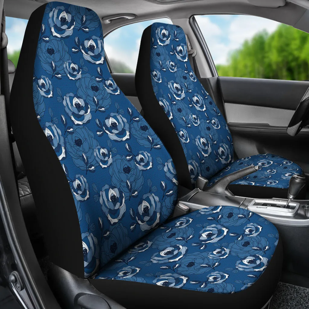Blue Roses Pattern Car Seat Cover Set