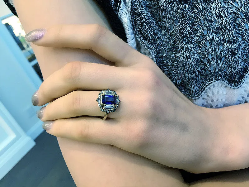 Blue Sapphire and Diamond Ring