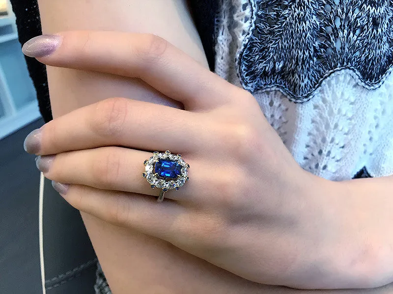 Blue Sapphire and Diamond Ring