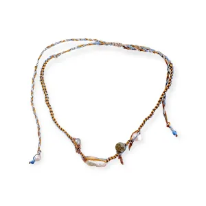 BLUE SKY ANGEL BAROQUE PEARL ROSE GOLD SILK ROCKER NECKLACE
