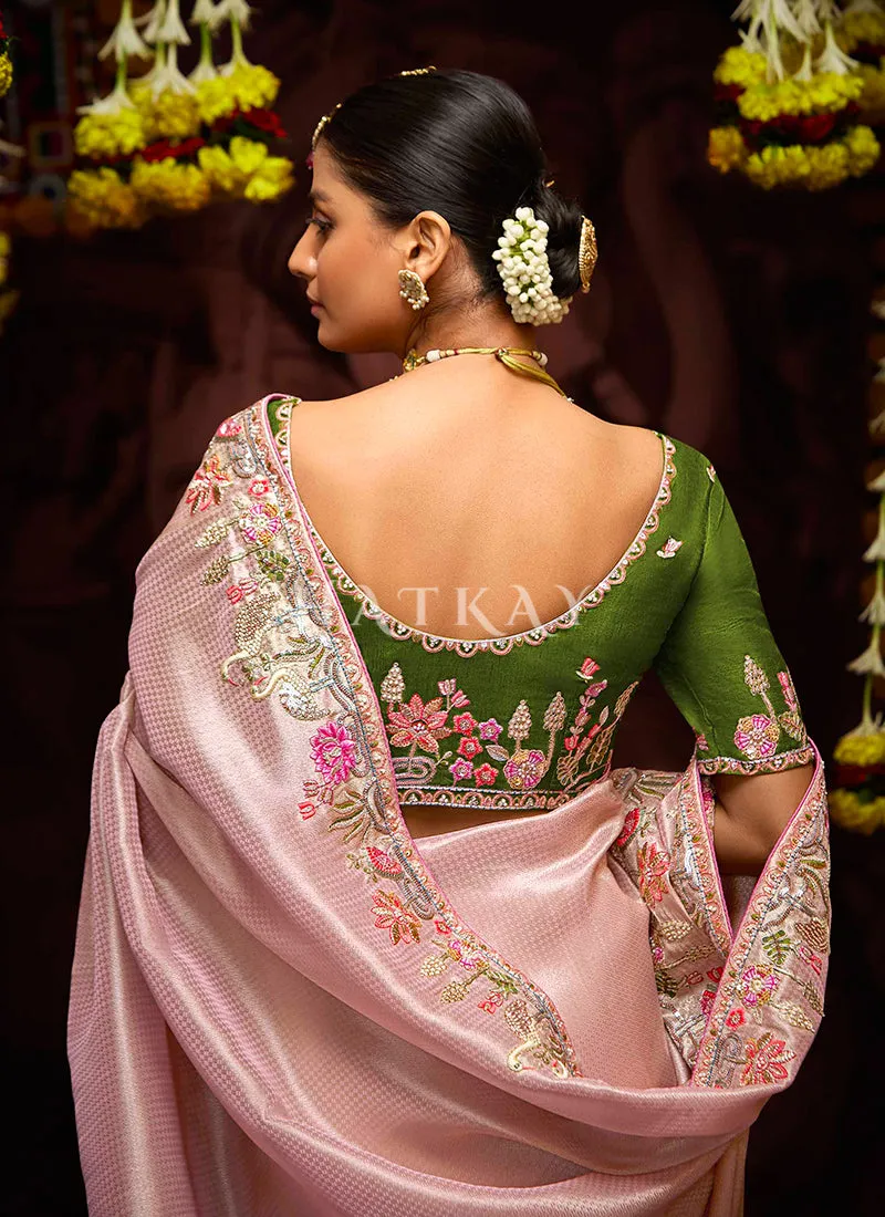 Blush Pink Multi Embroidery Kanjivaram Silk Saree