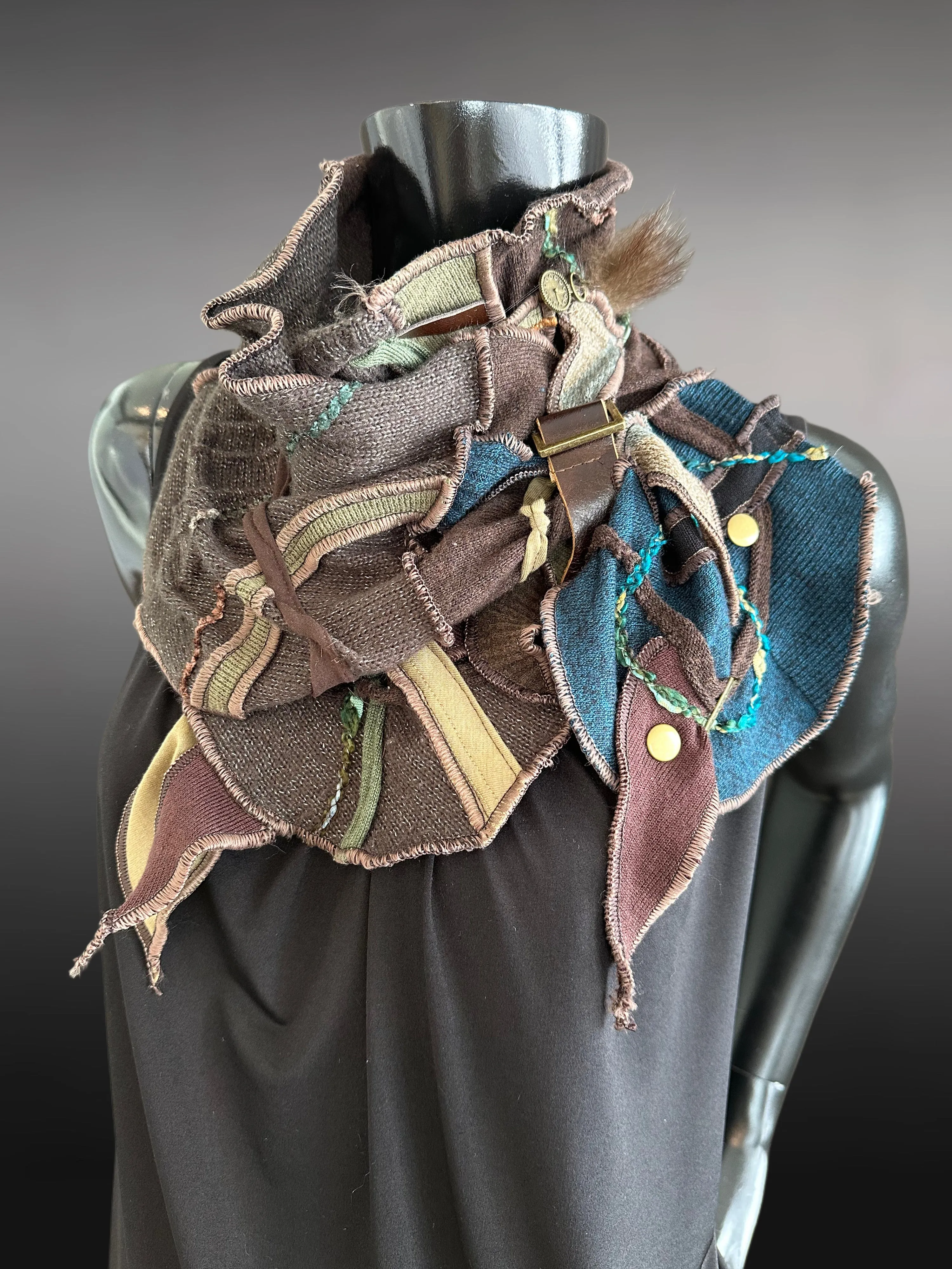 Boho couture fabric scarf, free form scarf, bohemian fashion