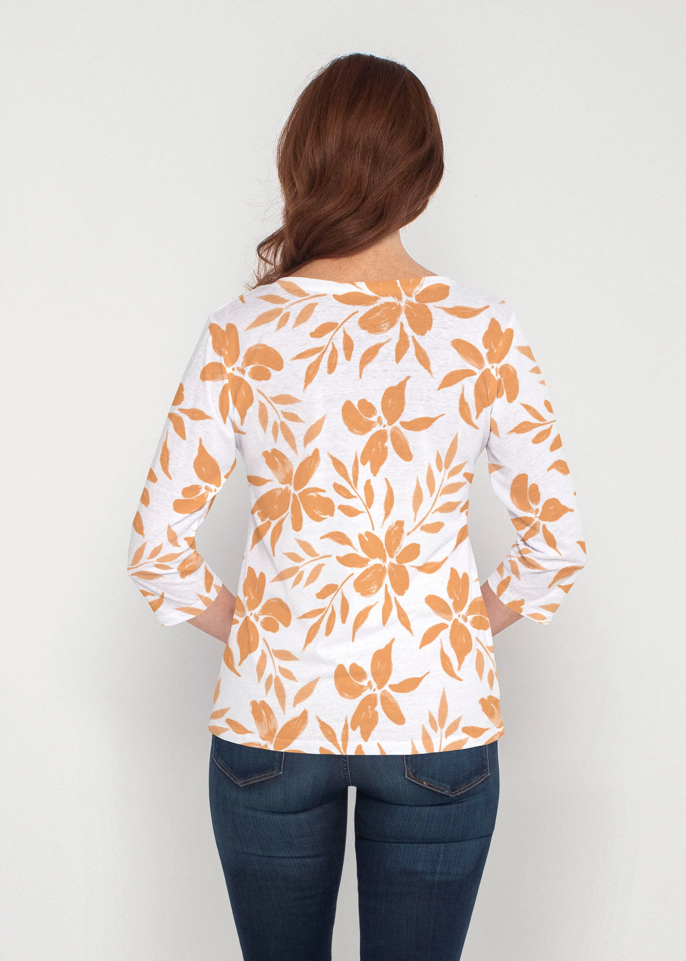 Botanical Pink (8025) ~ Signature 3/4 Sleeve V-Neck Top