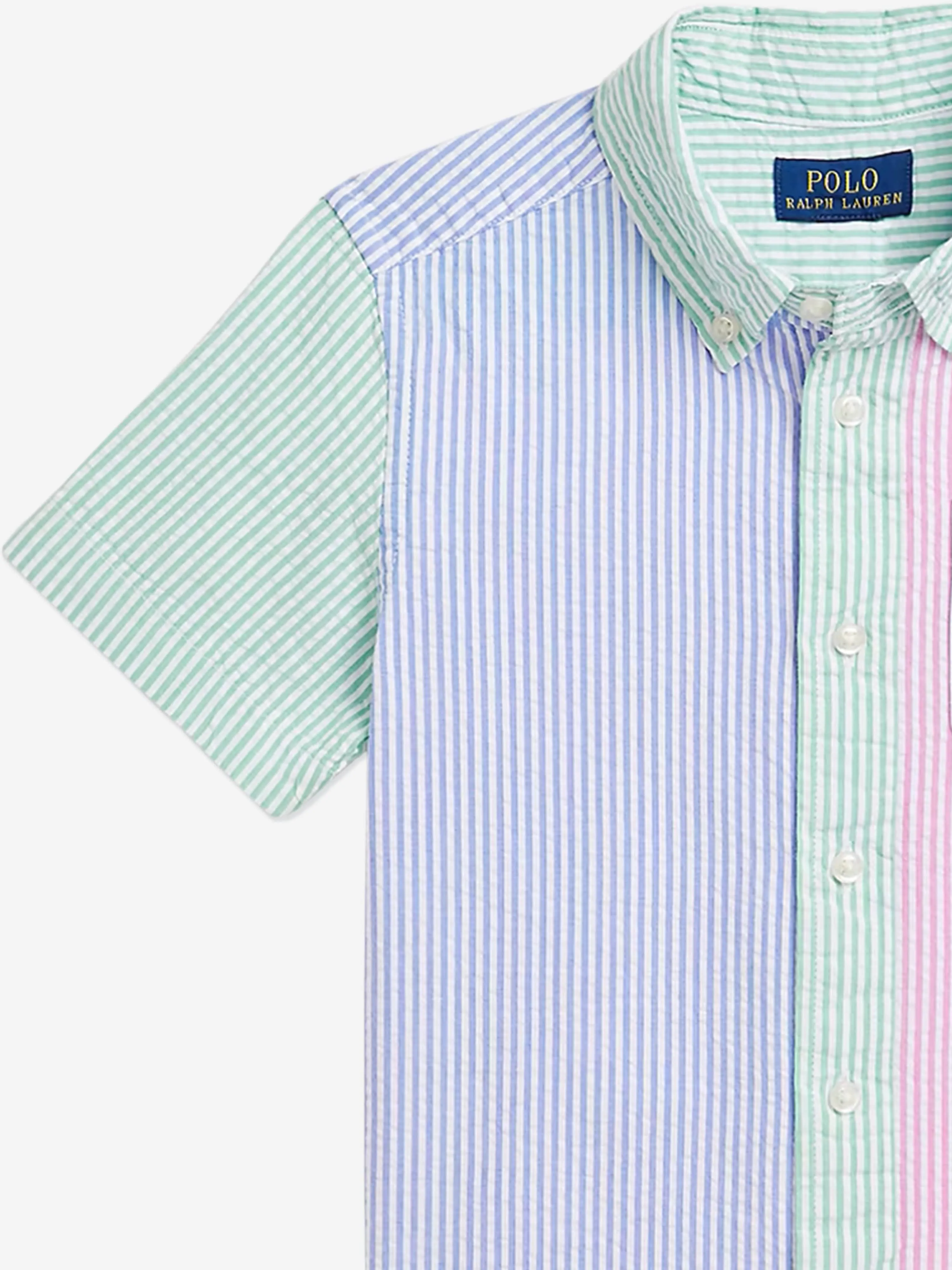 Boys Striped Seersucker Shirt in Blue