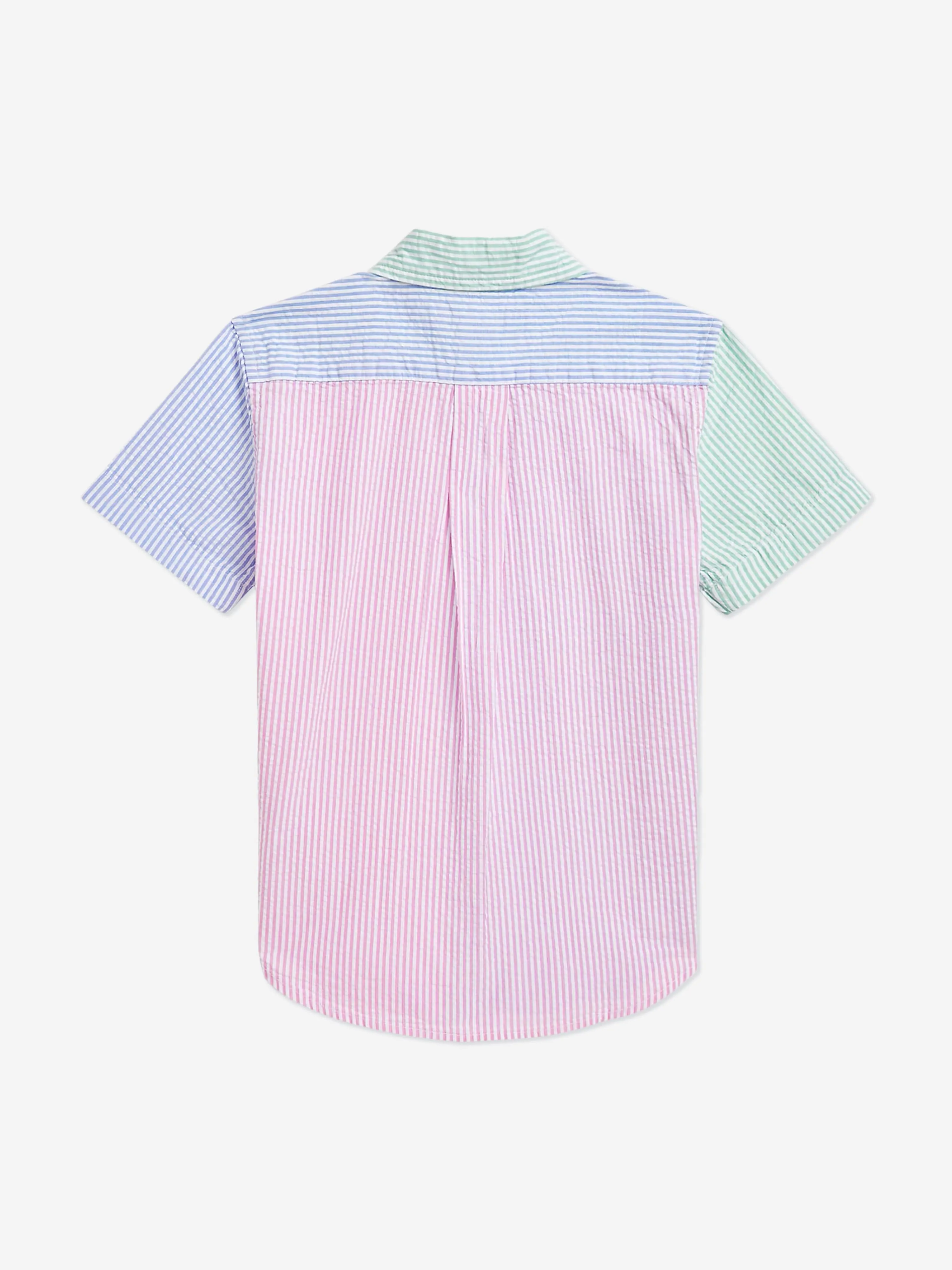 Boys Striped Seersucker Shirt in Blue