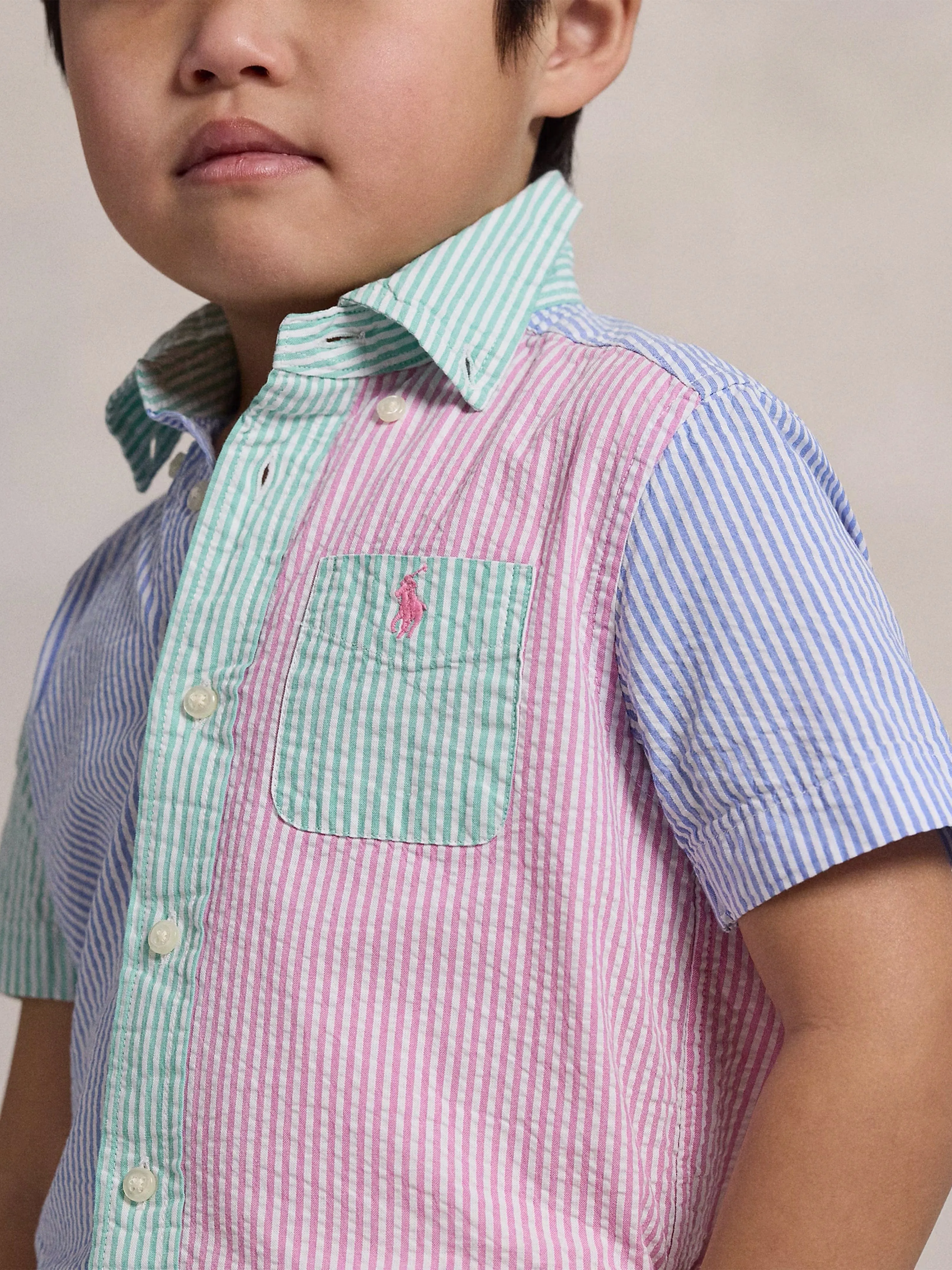 Boys Striped Seersucker Shirt in Blue