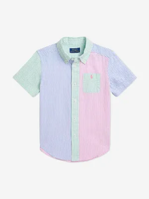 Boys Striped Seersucker Shirt in Blue