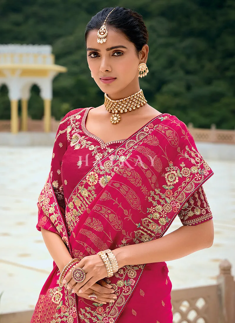 Bridal Red Floral Embroidery Saree
