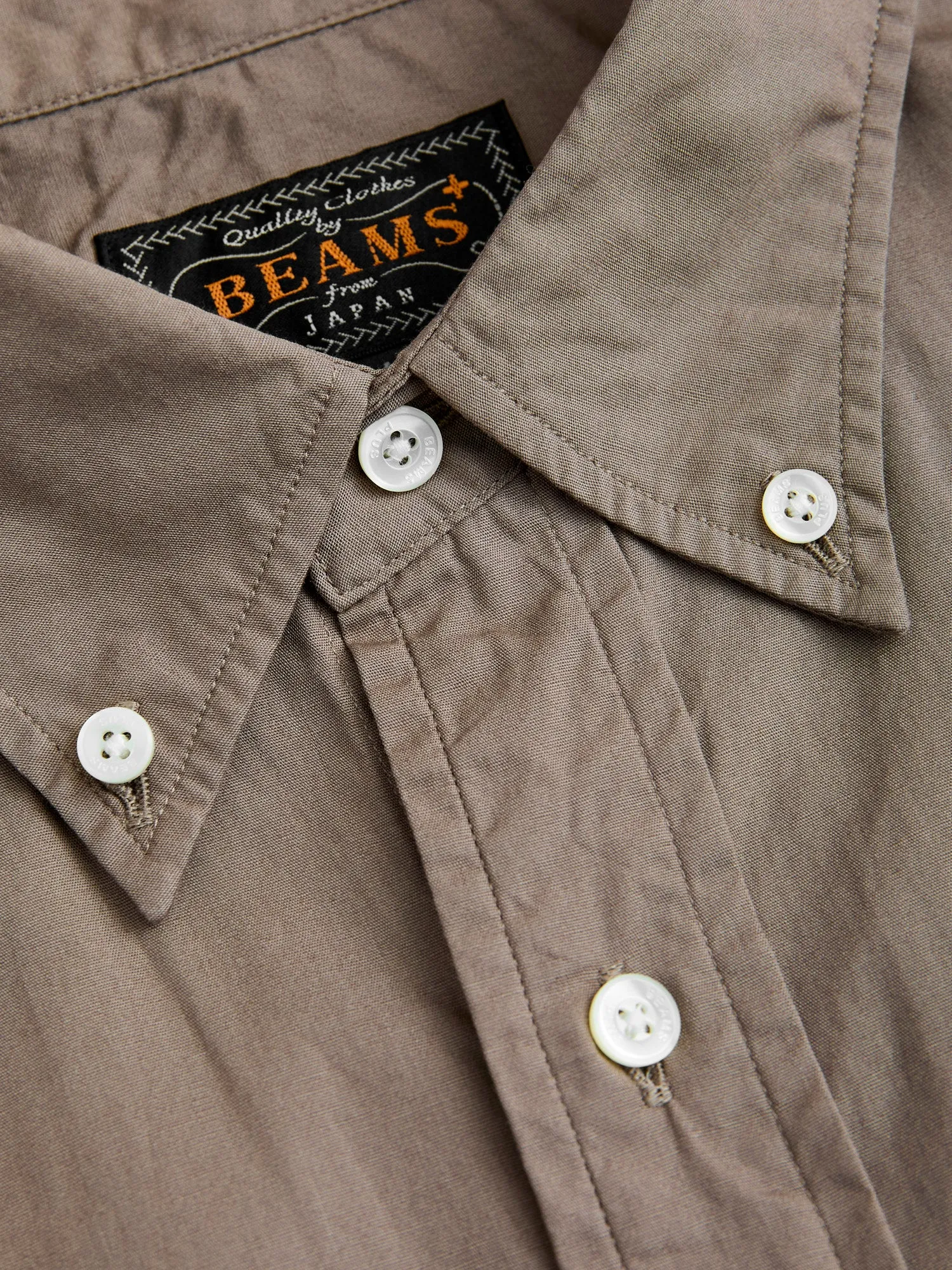 Broad Cloth Short Sleeve Button-Down Shirt in Beige