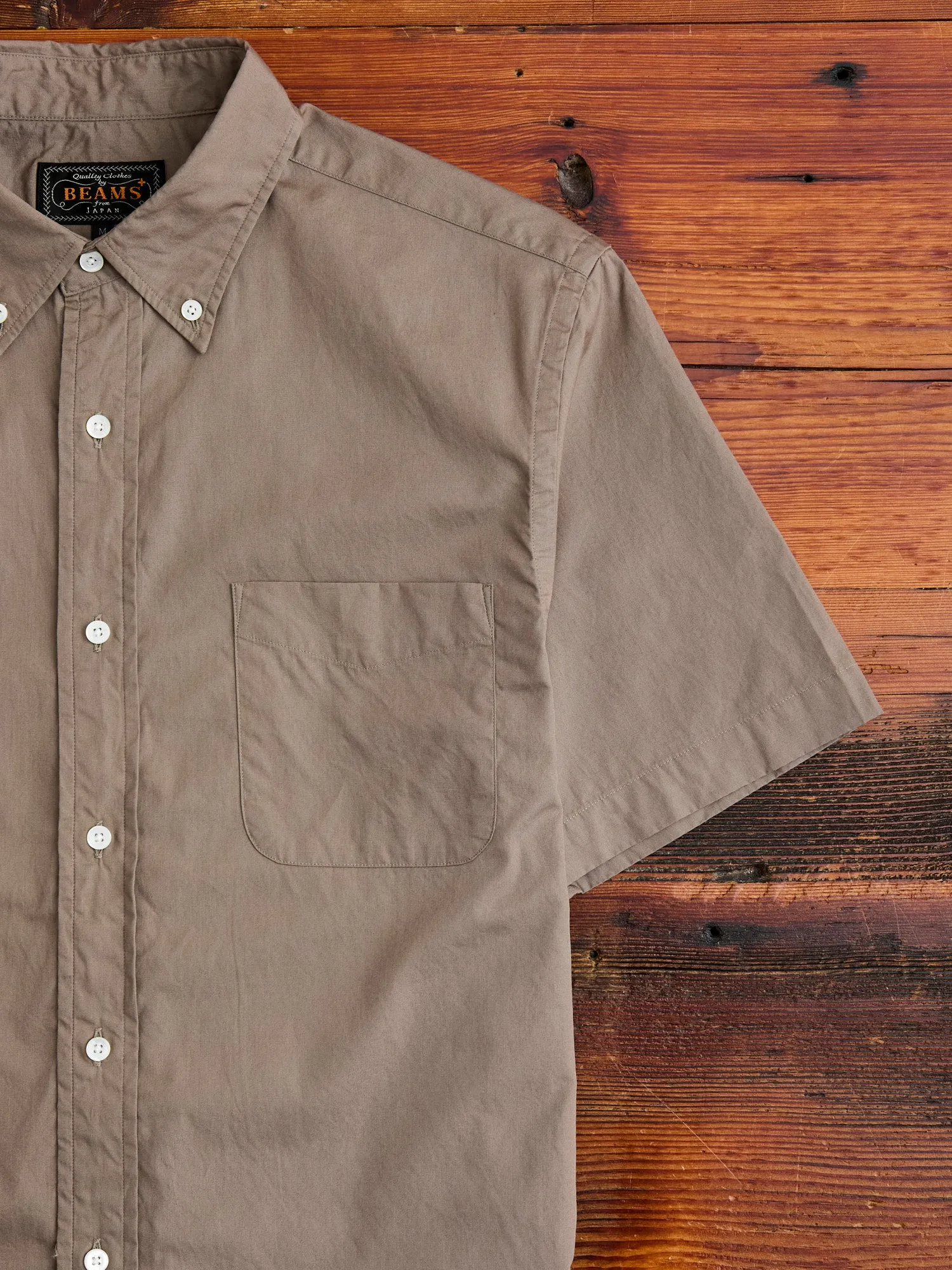 Broad Cloth Short Sleeve Button-Down Shirt in Beige
